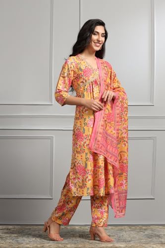 DHRUVI TRENDZ Cotton Blend Kurta Set With Dupatta For Women | Kurta Set For Women | Festive Kurta Set For Women | Regular Fit Kurta