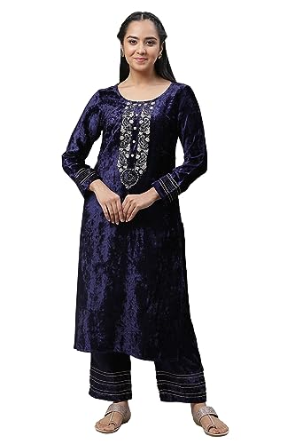 Aurelia Blue Velvet Embellished Kurta & Palazzo Set