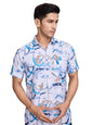 Pinkmint Stylish Shirt for Men ll Printed Half Sleeve Shirts ll Regular Fit Chest Pocket Shirt Blue