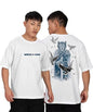 KYDA Mens Oversized 100% Cotton Round Neck Front and Back Printed Tshirt (Pack of 1) White