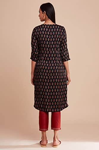 W for Woman Folksong by W Round Neck Kurta Ajrakh Print 42 L 3/4Th SLV