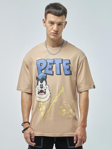 Bewakoof Official Disney Merchandise Mens Graphic Printed Oversized Fit Half Sleeve Round Neck Cotton Jersey T-Shirt_ 624571 Br