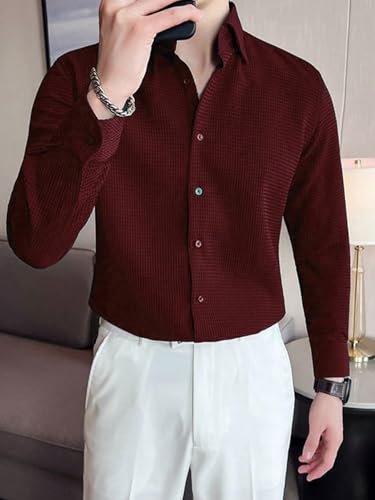 Greciilooks MenS Formal Button Down Shirt  Slim Fit Office Wear ShirtS For Men | Textured Long Sleeve Cotton Blend | Business