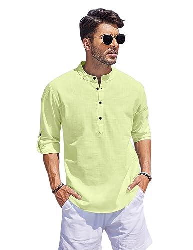 Hemadhav MenS Regular Fit Cotton Blend Casual Kurta Light Yellow