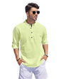 Hemadhav MenS Regular Fit Cotton Blend Casual Kurta Light Yellow