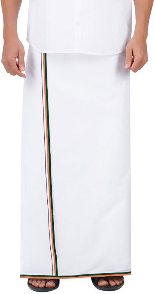 Prakasam Cotton Mens Fine Quality Welcro Pocket Bjp Party Cotton White Solid Men Dhoti