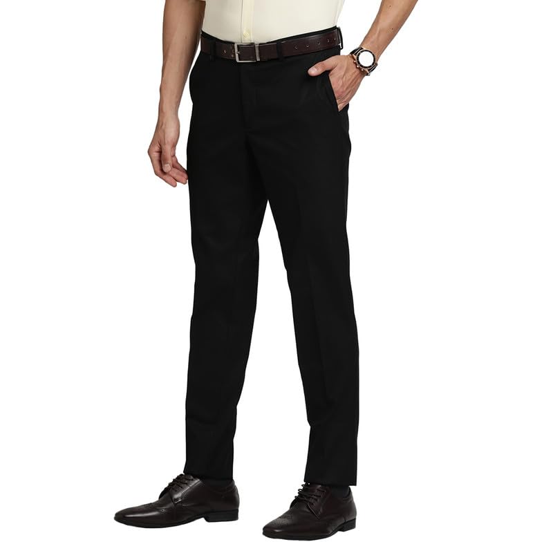 Turtle Men Poly Viscose Stretch Black Dobby Slim Fit Formal Trouserss