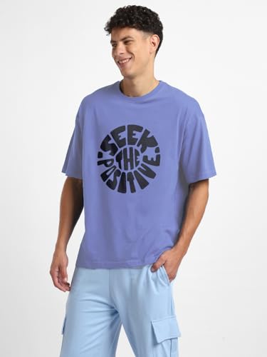 Nobero MenS Solid Oversized Fit T-Shirt (1M-Twrt-C0738_Periwinkle Blue