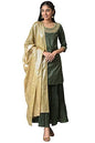 Aurelia Women Green Embroidered Kurta With Flared Skirt And Golden Dupatta