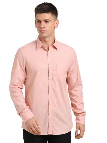 Turtle Men 100% Cotton Peach Pink Solid Slim Fit Formal Shirt
