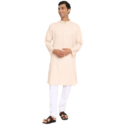 Fabindia MenS Cotton Printed Relaxed Kurta (102884701_Beige