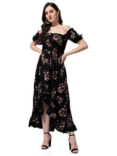 OOMPH! Womens Western & Fusion wear Midi Dresses for Women, Off Shoulder, Black - md453
