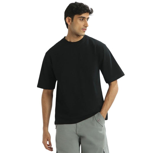 Nobero MenS Solid Oversized Fit T-Shirt (1M-Twrt-R0005_Black