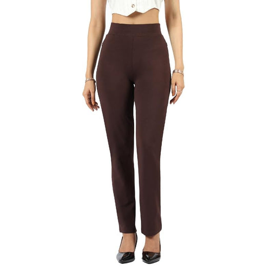 BlissClub AM PM Cotton Straight Pants for Women, Formal Trouser for Women Office Wear with High Waist, Wide Waistband and 2 Pock