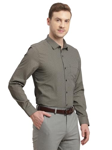 Turtle Men 100% Cotton Slim Fit Grey Printed Full Sleeve Formal Shirt
