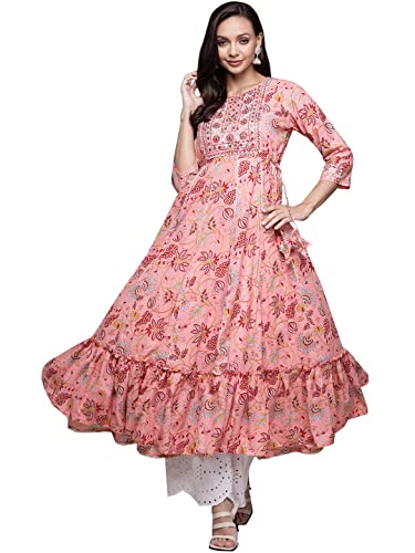 ishin Women's Pink Embellished Anarkali Kurta