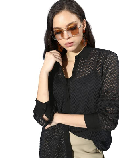 Style Quotient Women Black Chevron Shirts