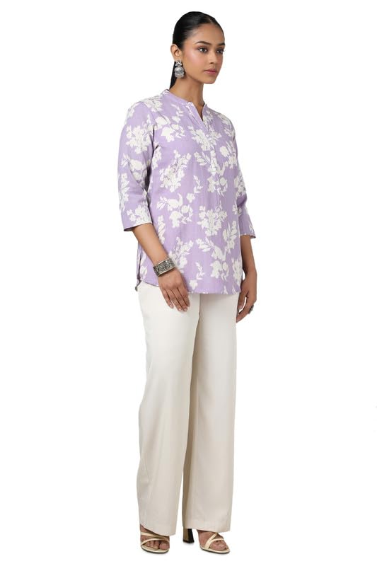 Soch Womens Purple Cotton Flex Floral Print Tunic