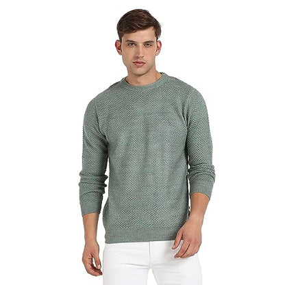 Campus Sutra MenS Sage Green Textured Knit Pullover Sweater For Casual Wear | Crew Neck | Long Sleeve | Pull On Closure | Cotto