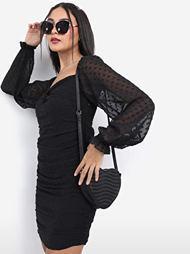 Ketch Polyester Womens 3/4 Sleeve Casual Fit Dress Mini Khj6000263_Black