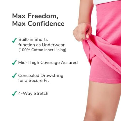 T2F Girls Above Knee Skater Skirt with Inner Shorts | Soft 100% Cotton, Breathable Fabric, Supersoft Waistband for Max Comfort