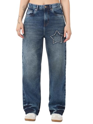 Bewakoof WomenS Applique Straight Fit Cotton Washed Jeans_671017_Blue_28