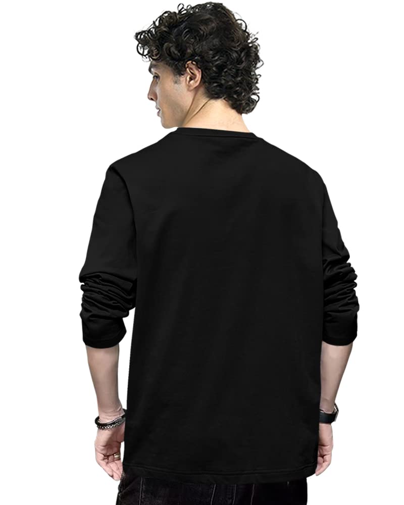 Eyebogler Round Neck Full Sleeve Casual Printed Men Tshirt Black