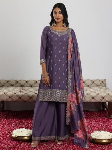 Libas WomenS Silk Blend Kurta Set (49221H_Purple