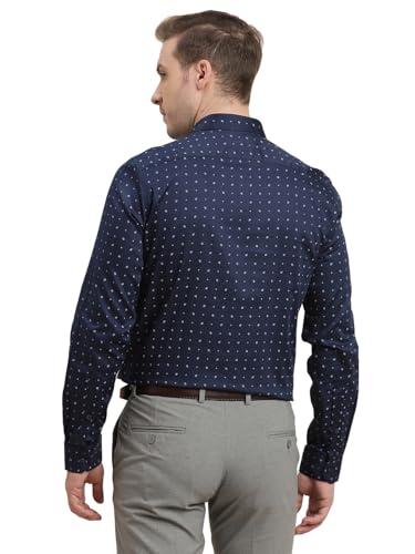 Turtle Men 100% Cotton Slim Fit Blue Printed Full Sleeve Formal Shirt