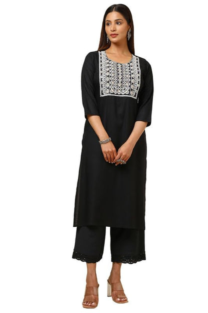 Soch Womens Black Rayon Embroidered Kurta with Sequins