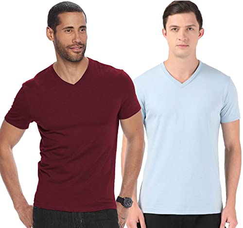 ADRO Men's V Neck Combo Plain Cotton T-Shirts_VCM2-PLN-MR-SK-XL