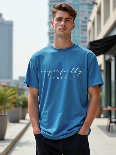 Nobero MenS Graphic Oversized Fit T-Shirt (1M-Twrt-C0869-X_Marine/White