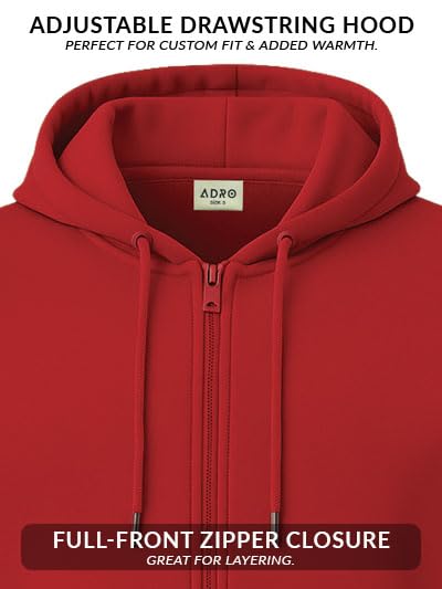 ADRO Men's Cotton Neck Hooded Sweatshirt (ZH24-PLN-RD_Red