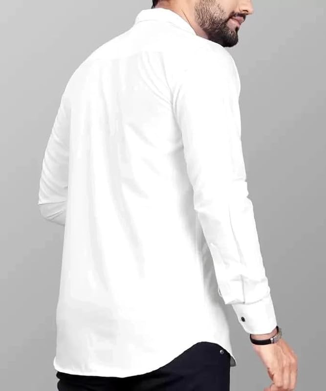 Tee Projekt Mens Regular Fit Solid Soft Touch Cotton Casual Shirt with Pocket Design with Spread Collar & Full Sleeves. White
