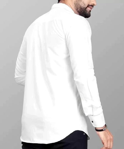 Tee Projekt Mens Regular Fit Solid Soft Touch Cotton Casual Shirt with Pocket Design with Spread Collar & Full Sleeves. White