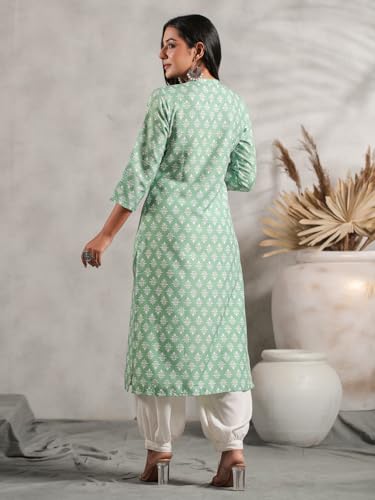 anubhutee Women's Viscose Rayon Ethnic Motifs Printed Green Straight Kurta