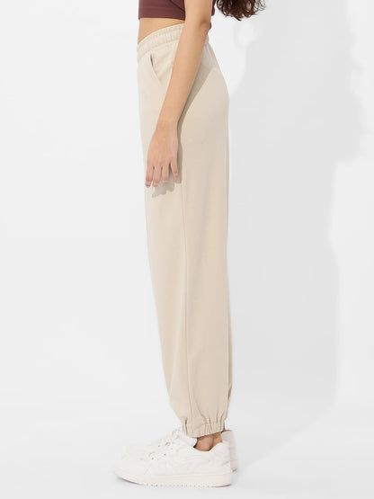 The Souled Store Solids: Off-White Women and Girls Pull On Cotton Blend Regular Fit Joggers
