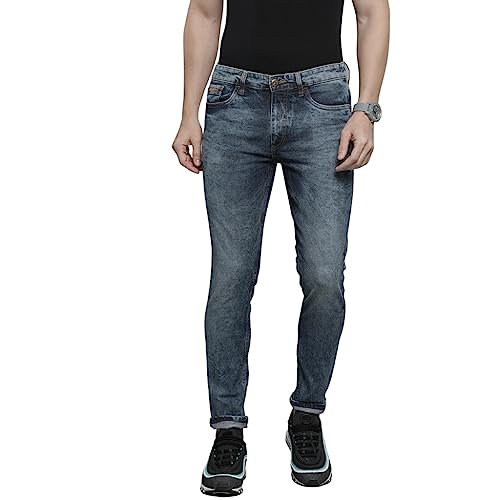 The Indian Garage Co Men Slim Fit Badges Mid-Rise Stretchable Jeans Blue
