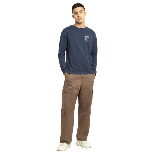 Bewakoof Mens High on Life Graphic Printed Cotton T-Shirt - Loose Fit, Crew Neck, Long Sleeves Blue