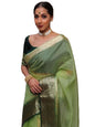 Yashika Womens Plain Organza Saree with Floral Woven Border and Unstitched Blouse Material (AZ-YS-OG1-ORGANZA MAHENDI