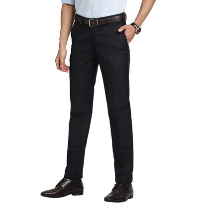 Turtle Men Poly Viscose Navy Blue Solid Slim Fit Formal Trouserss