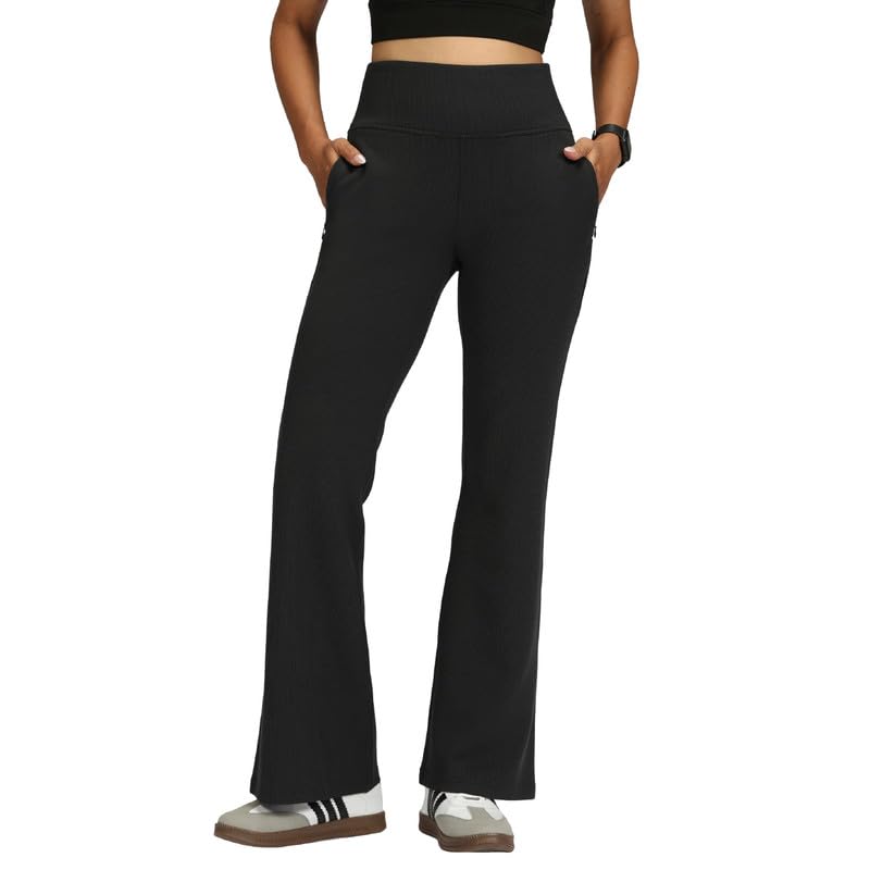 BlissClub Womens RibSupreme Flare Pants, Flared Silhouette, Concealed Zipper Pocket, High-Rise Waistband, Sculpting fit,Tall Var