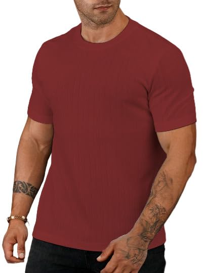SMOWKLY Mens Solid Regular Fit T-Shirt (1280_Maroon