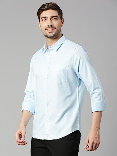 Thomas Scott Mens Solid Slim Fit 100% Cotton Casual Shirt with Spread Collar and Long Sleeve Blue