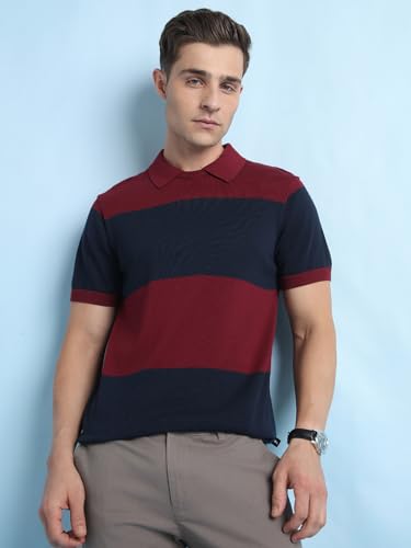 Dennis Lingo Men Regular Fit Polo Collar Cotton Half Sleeve T-Shirt Maroon