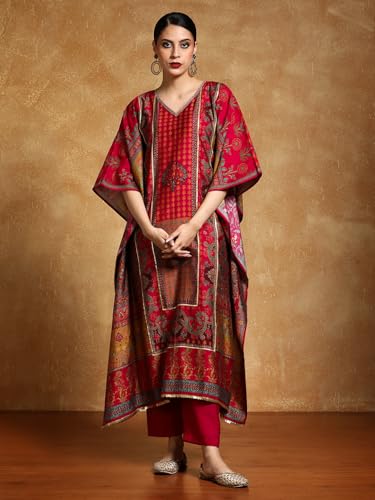 Varanga Gota Detailed Ethnic Floral Printed Kaftan & Trouser-Karva Chauth Special