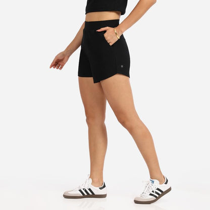 BlissClub Groove-in Cotton Shorts | Cotton Shorts | Side Pockets | Stretchy |Curved Hem