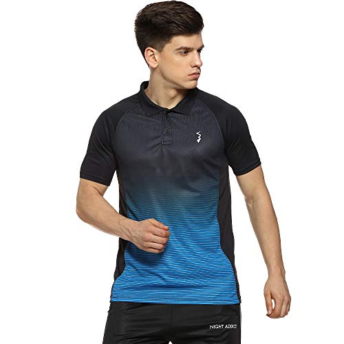 Campus Sutra MenS Jet Black & Sky Blue Ombre Polo Activewear T-Shirt For Casual Wear | Spread Collar | Short Sleeve | Half-Butt