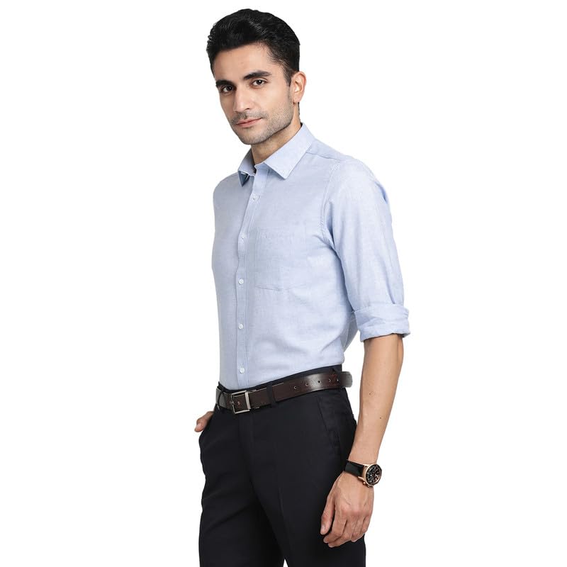 Turtle Men 100% Cotton Blue Solid Slim Fit Formal Shirts