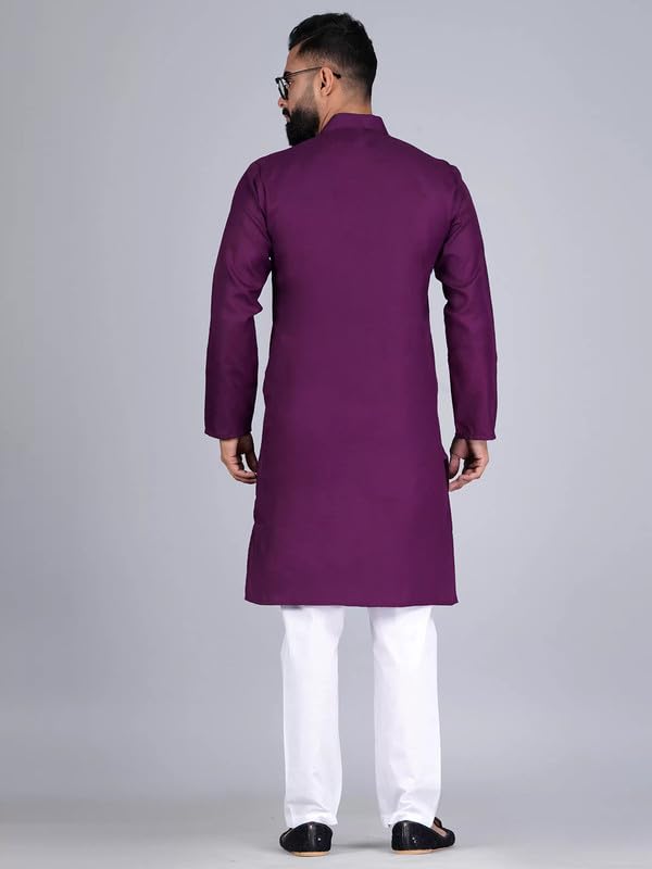Pinkmint Kurta For Men Cotton Mandarin Collar Long Sleeve Soild Traditional Kurta